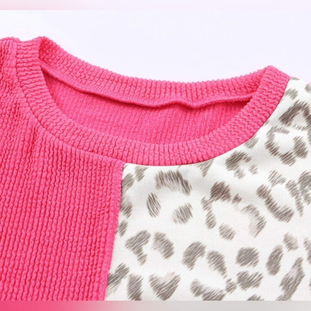 NEW ROSE LEOPARD LONG SLEEVE TOP | Ribbed Color Block Plus Size 2XL - Picture 3 of 11